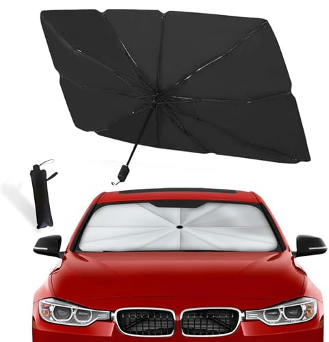 Parasol Coche Delantero Protector Solar 140 x 80 cm, Parasol de Coche para el Parabrisas, Protección UV, Plegable, Fácil de Almacenar, Compatible con la mayoría de Autos y SUVs