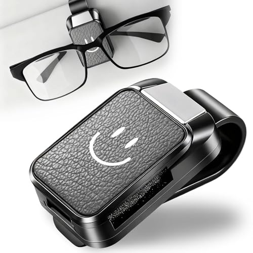 HUILATE Brillenhalter für Auto Sonnenblende Snap-on Sonnenbrillenhalter Auto, Universal Leder Brillenhalterung Auto, Brillenhalterung Kompatibel mit Allen Brillen(graues)