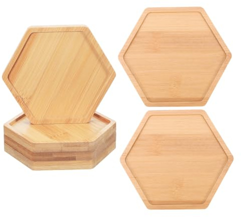 CAXUSD 6 Pièces Bamboo Plant Coasters Hexagon Planter Saucer Drip Trays for Indoor Succulent Bonsai Decorative Plant Protection