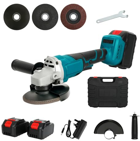 21V Cordless Angle Grinder, Brushless Grinder with 2 x 4.0 Ah Batteries, 125mm M14 Professional Electric Power Tools 11500RPM with 2-Position Auxiliary Handle for Cutting, Polishing & Grinding