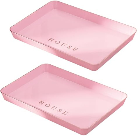 duisoad 2 Pièces Plateau de Service Rectangulaire Plateau de Service Plastique Plateaux Restauration Rapide pour Aliments, Boissons, Cuisines, Cafés, Hôtels, Rose