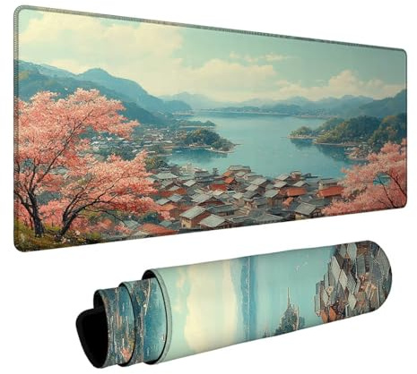 Alfombrilla Ratón Pequeño Pueblo Alfombrilla Ratón XXL 600 x 1400 x 3 mm Impermeable Mousepad Mar Bordes sellados Mayor precisión y Velocidad per Teclado Portatil Gaming Oficina Regalo DBYH-2102