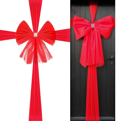 ZXTGBQ Christmas Door Bow Christmas Front Door Decoration Giant Red Bow with Diamante Xmas Decorations for Weddings, Parties and Outdoor Decorations
