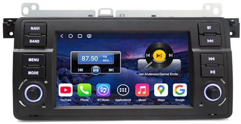 Erisin Qualcomm 8-Cœur 4GO+64GO Android 14 Autoradio Bluetooth 5.1 pour BMW Série 3 M3 E46 Rover 75 MG ZT 7 Écran Tactile GPS Stéréo Soutien sans Fil CarPlay Android Auto Dab+ DSP WiFi 4G Canbus