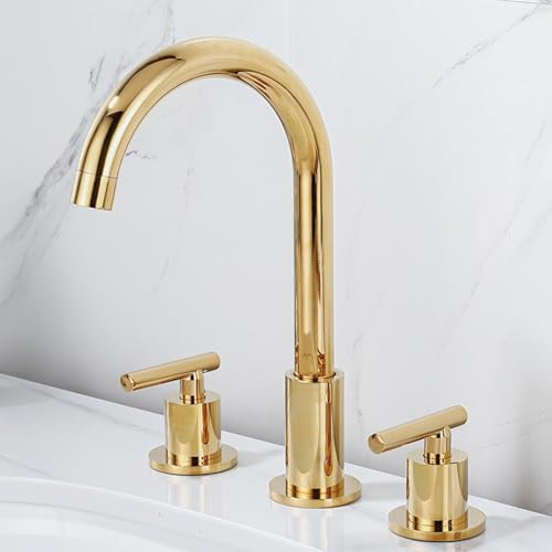 Miscelatore Lavabo Bagno Rubinetto per Bagno Moderno A 3 Fori Rubinetto per Lavabo Dorato A 2 Maniglie con Tre Fori Di Collegamento