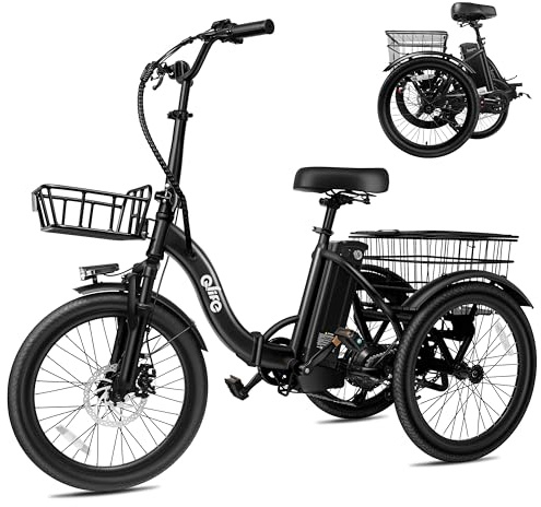 Qlife Triker Electric Bike, Peak 750W Brushless Motor Folding Trike Ebike, 468Wh Removable Battery, Step-Thru 3 Wheel Electric Bicycle, Up to 50 Miles, 20 Tire Tricycle for Adults,B