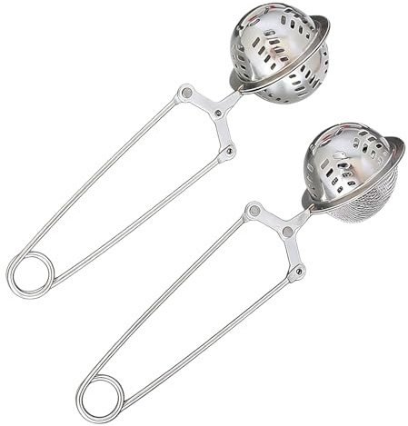 iJiZuo 2 PCS Stainless Steel Tea Infuser with Handle in Ball Shape | for Loose Leaf Tea, Herbal Tea, Mugs Teapots Spice, Mesh Snap Ball Tea Strainer, Dishwasher Safe