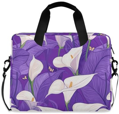 Étui à fermeture éclair pour ordinateur portable 15,6 avec poignée et bandoulière - Housse zippée pour ordinateur portable de 15,6 - Motif lys Calla violet