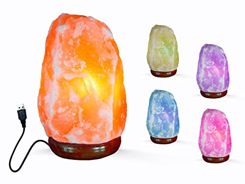 I-TOTAL® Salt Range Pakistan Salzlampe Naturbelassen Handgefertigt mit Holzsockel Natural Pink Farbwechsel 300-400 g Rosa Himalaya Salz