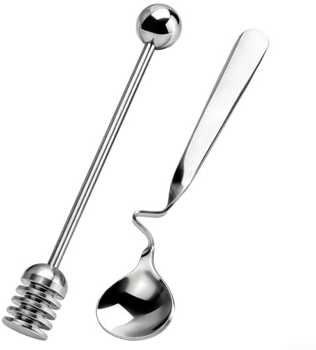 Set cucchiaio per miele in acciaio inossidabile, con gancio per appenderlo, manico staccabile, per una facile pulizia, cucchiaio da sciroppo, per caffè, gelatina, dessert, utensili da cucina 16 cm