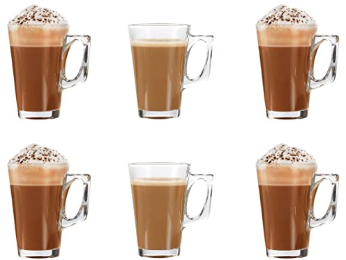 EVER RICH ® Tea Coffee Latte Glass Cup Mug 240ML X 6 Glasses (Option 2)