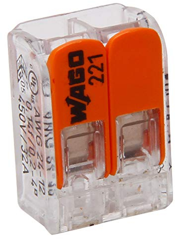 KOPP 33346415 WAGO-Regleta para 2 enchufes con Palanca para Cables Flexibles (Reutilizables, 1,5-2,5 mm2, 5 Unidades), Color Transparente, Gris y Naranja, 5 Stück