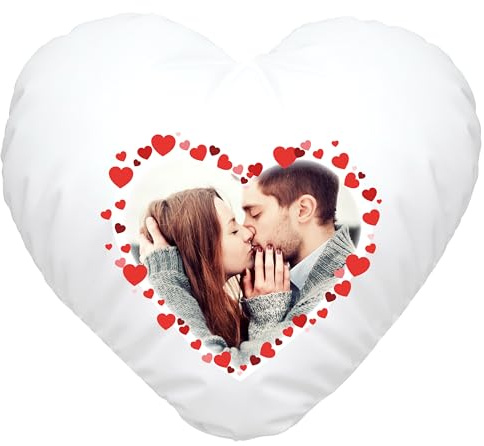 SpecialMe® Herzkissen mit eigenem Foto Herzrahmen, Fotokissen Bedrucken Lassen, personalisierte Geschenke & Liebesgeschenke Weiss Herz-Kissen