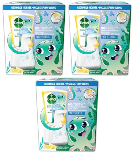 DETTOL Lot de 3 Nos Touch kit - Distributeur Automatique Classic et Gel Lavant Mains Citrus
