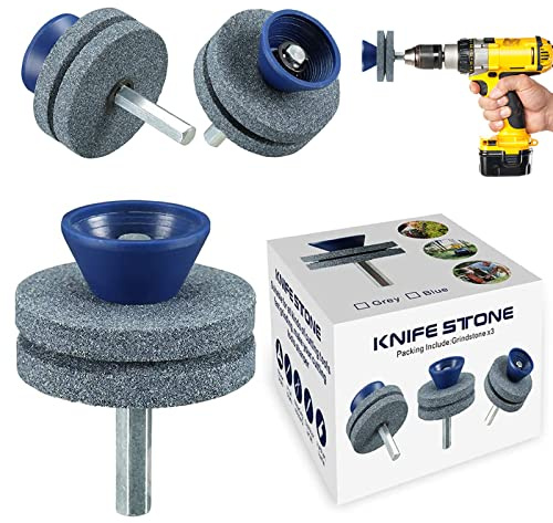 【New】 Universal Wear Resistant Lawn Mower Blade Sharpener, Quality Double Layer Corundum Lawn Mower Blade Sharpener for Any Power Drill Hand Drill, Double-Layer Grindstone Not Easy Damage-(Gray)
