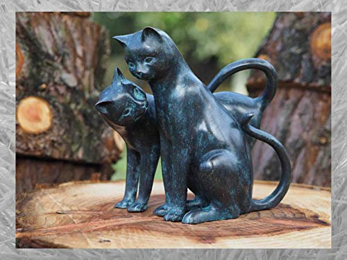 IDYL Bronze-Skulptur Zwei reizende Katzen | 30x20x33 cm | Katzen Tierfigur aus Bronze handgefertigt | Gartenskulptur oder Wohnbereich-Dekoration | Hochwertiges Kunsthandwerk | Wetterfest