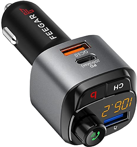 Feegar Q100 Bluetooth 5.0 FM-sändare för bilsats QC3.0 PD Bil USB-laddare 38W HD Mikrofon B-knapp (Bass Boost Surround-effekt) Typ C PD 3.0/4.0 Siri Google Assistant