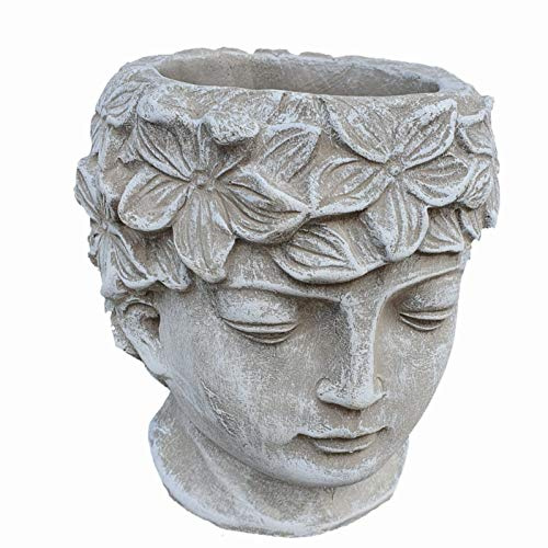 Aspinaworld Gartenfigur Blumentopf Kopf 16 cm – Gartendeko Pflanzgefäß Betonoptik mit Lorbeerkranz für Terrasse und Balkon, Blumentopf Pflanzgefäß wetterfest