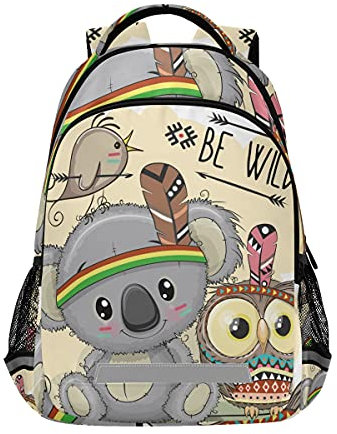 Mnsruu Süße Koala Schultasche für Jungen Mädchen Elementar-Mittelstudenten Entzückende Baby Koala Eule Vogel Aboriginal Kinder Rucksack für Kinder Kindergarten mit Brustclip