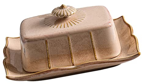 Angoily Keramik Butterdose Mit Deckel Butterschale Keramik Käseglocke Porzellan Retro Butterhalter Teedose Vintage Zuckerdose Sojasauce Gewürz Jar für Küche Küchenschrank Organizer Khaki