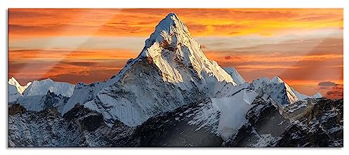 Pixxprint Glasbild Panorama, Wandbild aus Echtglas, Berge in der Sonne, 100x40 cm, inkl. Aufhängung und Abstandshalter