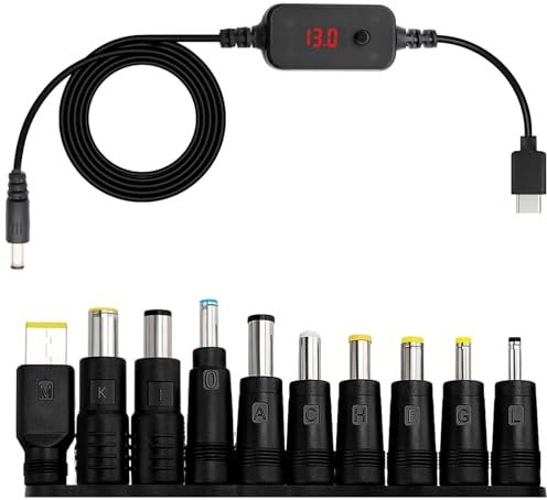 RUIZHI Cable adaptador PD a CC, 5 V/9 V/12 V/15 V/20 V, cable de router USB Boost convertidor de pantalla digital CC, conector tipo C macho a conector DC5521, cable de alimentación con cabezales