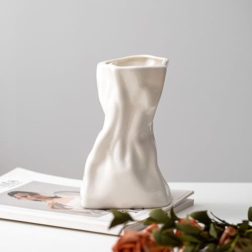 STKMELON Vaso di fiori in ceramica bianco sacchetto di carta vaso di fiori per la decorazione della casa, decorazione della tavola, decorazione della mensola della libreria