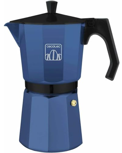 Cecotec Cafetera Italiana Mokclassic 600 Blue. Cafetera de Aluminio, Para toda Cocina, 6 Tazas de Café, Junta de Silicona, Mango Ergonómico y Termorresistente, Filtro y Válcula de Acero Inoxidable