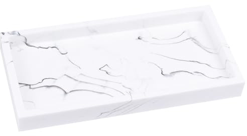 Marble Pattern Jewelry Tray - Decorative Rectangular Bowl for Towels, Candles, Soap, Plants - Marbled White