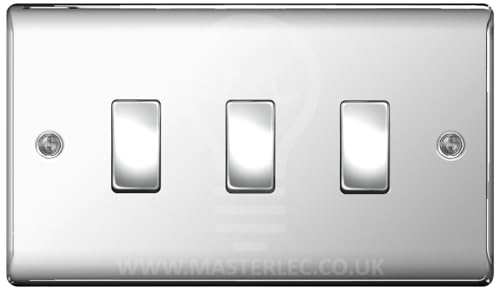 BG Polish Chrome 3 Gang Light Switch in Double Plate Format Custom Switch