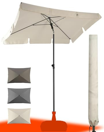4happy SET Sonnenschirm rechtecktig Balkon mit Sonnenschirmhülle - UV50+ Sonnenschirm 200x125cm– SunnyShade in Beige, höhenverstellbar, mit Knickfunktion