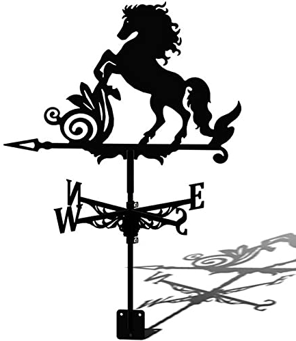 Windfahne Windfahne für Garten Metall Wetterfahne Bauernhofszene Hofdekoration Galoppierendes Pferd Gusseisen Wetterfahne für den Außenhof Schmiedeeisen Wetterfahne mit schwarzem Pferdeornament Windr