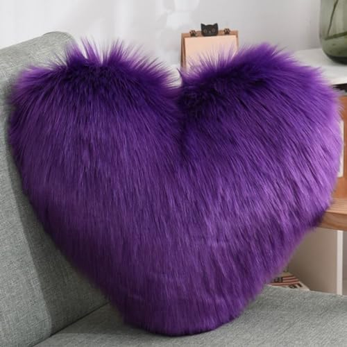 Viusneun Kissen, Herzform Plüschkissen Love Zierkissen Aesthetic Flauschig Superweiches Herzkissen Plüsch Kissen für Wohnzimmer Sofa Kind Schlafzimmer Bett (Lila,40 x 50 cm)