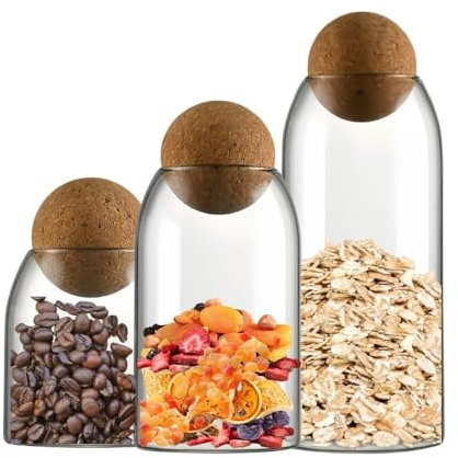 HOUSSE CO.® Vorratsglas-Set mit Korkdeckel, hochwertiges Borosilikat- und BPA-freies Glas, 3 mm stark, für Kaffee, Tee, Gewürze, Salz, Zucker, Nüsse, Süßigkeiten, Kekse (500-800-1200 ml)