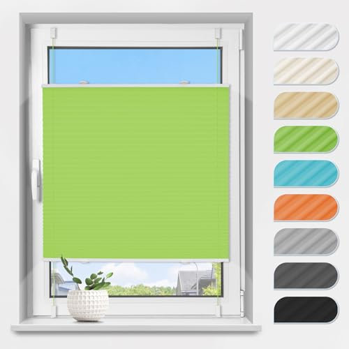 Plissee Klemmfix ohne Bohren Grün B80 x H110 cm Plissees Lichtdurchlässig Faltrollo Jalousie Plisseerollo Fertigplissee Sichtschutz & Sonnenschutz für Fenster & Tür