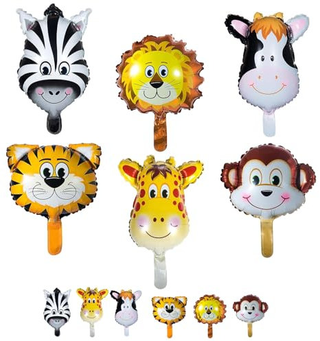 12 Pezzi Palloncini Animali Animale Giungla Foglio Alluminio Palloncino Bambini Zoo Decorazione Feste di Compleanno per Tigre Leone Zebra Mucca Giraffa Scimmia