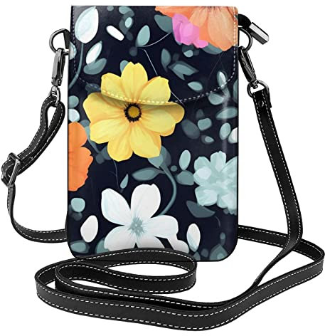 yefan Schöne bunte Blumen Damen Crossbody Tasche & * Reißverschluss Handy Geldbörse Niedliche Geldbörse Schultertasche Abnehmbarer Schultergurt, Schwarz , Einheitsgröße
