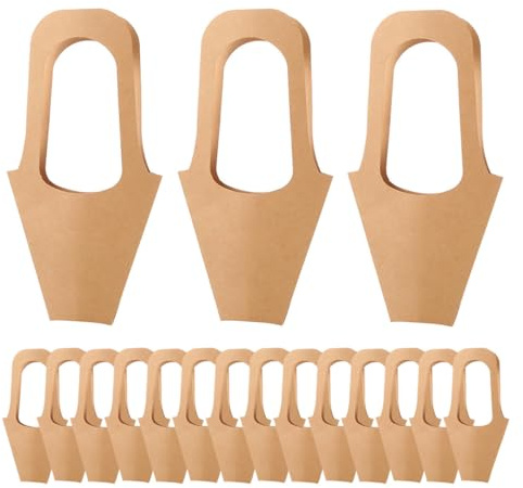 ZAAWUUT 20 x Kraftpapier-Blumentüten, kleine Blumenstraußbeutel mit Griff, braune Papierblumen-Geschenktüten, Heimdekoration, Blumenladen, Verpackungszubehör (20 Stück, klein)