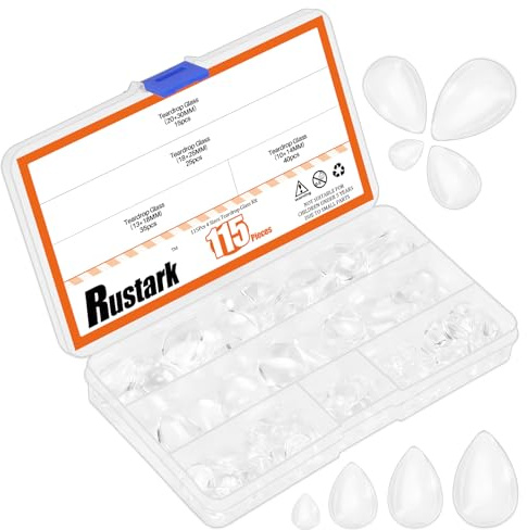 Rustark 115Pcs 4 Sizes Teardrop Clear Glass Dome Tile Assortment Kit Glass Cabochons Clear Glass Tiles Non-calibrated Transparent Large Glass Cabochon for Crafts Pendants Picture Jewelry Rings