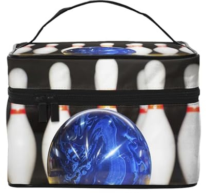 ESNAIUVCD Kulturbeutel mit Bowling-Druck, große Kosmetiktasche, Reise-Make-up-Tasche, Organizer für Damen, Schwarz , Einheitsgröße, Kosmetikkoffer