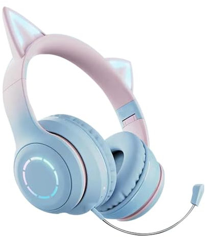 Sulxyi Wireless Cat Ear Headphones, Foldable Headset, Wireless Headphones, Cute Cat Ear Earphone, Bluetoooth Cat Ear Headphones, with RGB Lighting Stereo Sound Built-in Microphone for Girls