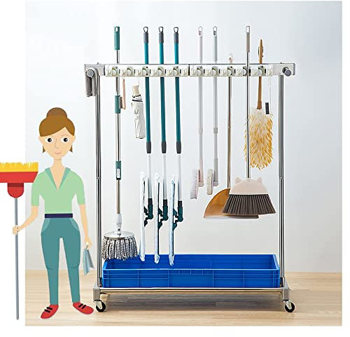 Allzweckständer für Wischmopps und Besen, Reinigungswerkzeugwagen, Wischmopphalter, Schirmständer, beweglicher kommerzieller Wischmoppständer, Wischmopp-Abtropfständer, bietet Platz für nasse WIS