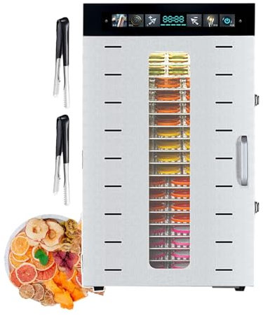 forplubossmmp Essiccatori per Alimenti - con 2 Clip per Frutta, Essiccatore per Frutta E Carne in Acciaio Inossidabile, Essiccatore per Alimenti Commerciale, Essiccatore per Carne Secca,20-Layer