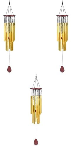 POPETPOP 3 Pièces carillons éoliens en métal Light LED fenêtre Carillon éolien Affichage Mural en macramé décoration Grands carillons éoliens Jolis carillons éoliens Bois Golden