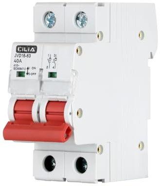 CILIA Interruptor seccionador modular 2P 400VAC 25A/32A/40A, 2 módulos DIN, IP20, IEC60947-3 - Interruptor de aislamiento para cuadros eléctricos In=40A (JVD16-63-2P-40A)