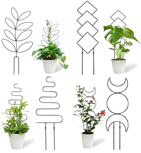 Confezione da 6 tralicci in metallo per piante rampicanti da interni ed esterni, supporti decorativi dorati/argentati per poti, fosse, rose edera | picchetti resistenti per piante in vaso con