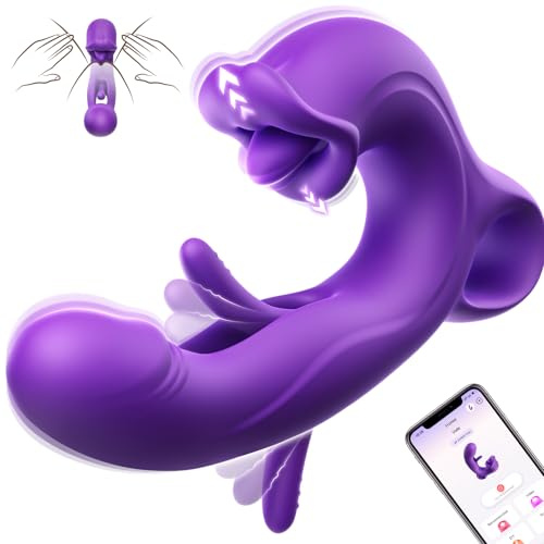 Koxten G Spot Vibrator - Thrusting Vibrator Rose Sex Toy Sex Toys for Woman with 10 Vibrating & Thrusting & Licking Tongue Toy for Women (Purple)