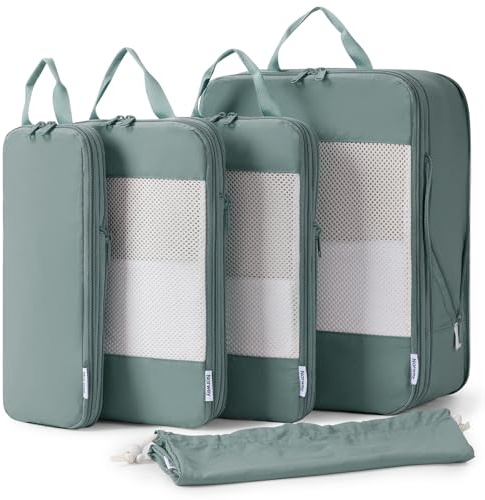 Narwey 5 set kompressionsförpackningskuber för resväskor och ryggsäck, resväska organiseringsväskor resepackkuber för handbagage rese nödvändigheter väska (grön)