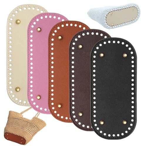 Lunaanda 5 Pezzi Fondi per Borse Uncinetto, Base Borse Uncinetto Ovale in Pelle PU con Fori e Piedini in Metallo per Creazione di Borse, Borsa a Tracolla, Accessori per Borse Fai-da-Te, 5 Colori