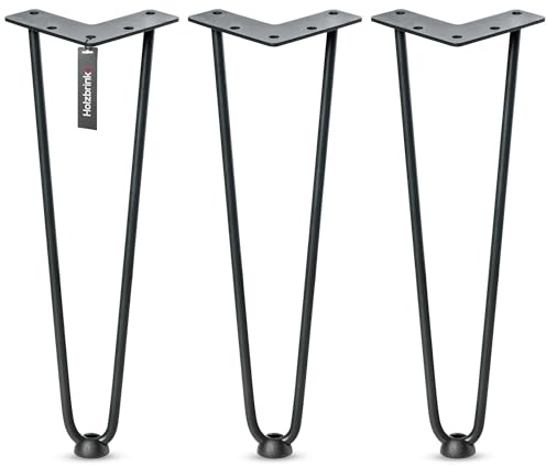 HOLZBRINK Hairpin-Metallbeine Schwarz 35 cm (3 Stück) HLT-12A | Haarnadelbeine für Couchtisch, Sitzbank und DIY Möbel | Langlebige Möbelbeine, Hairpin Tischbeine, Industriedesign aus Stahl
